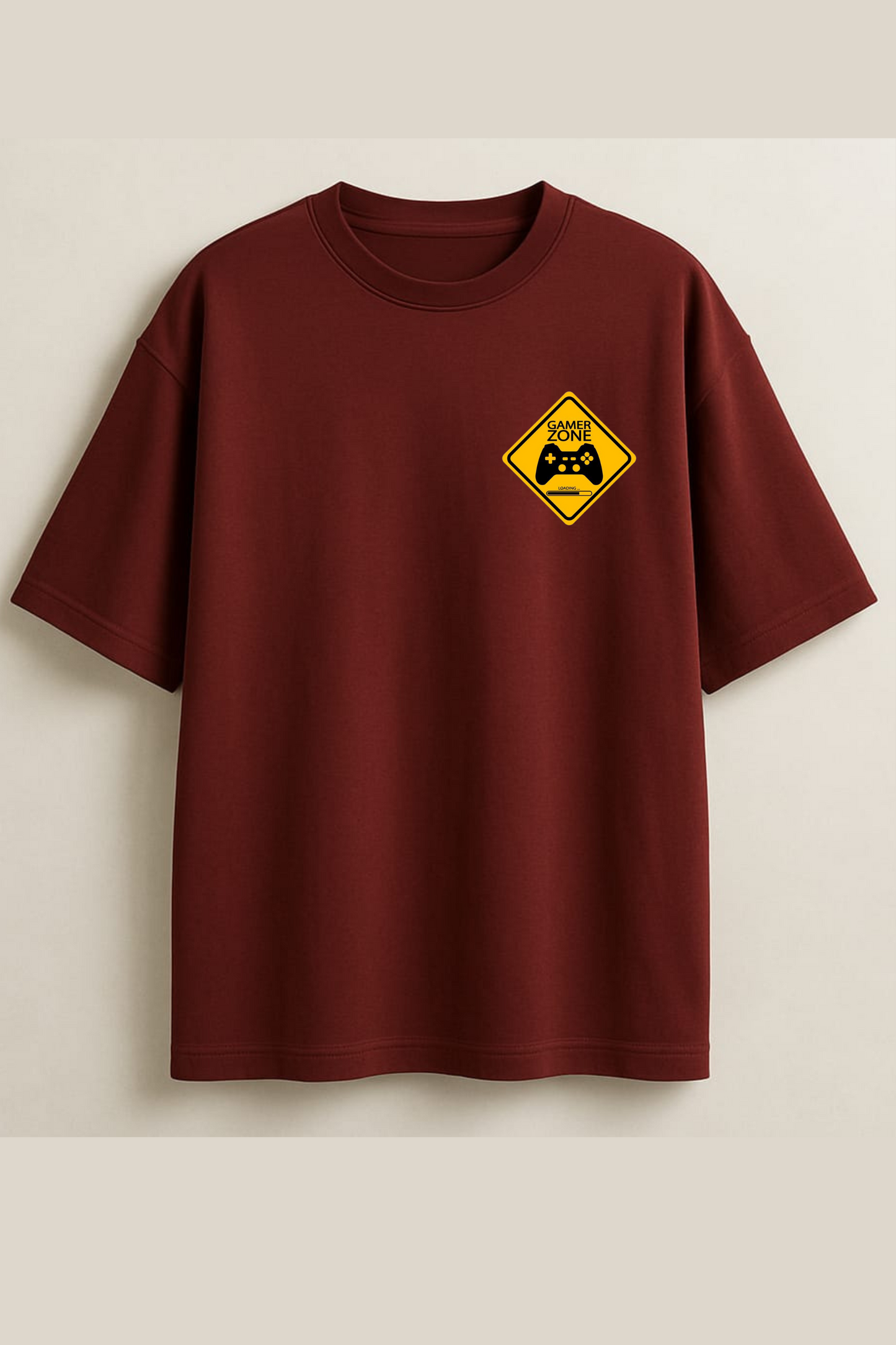 Level Up! Maroon Gamer Controller T-Shirt – Oversized Tee for Game Lovers