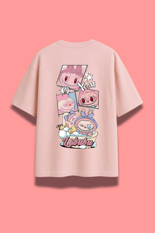 Cute Pink “Lobubu” Comic Graphic T-Shirt – Oversized Anime Tee for Girls & Women