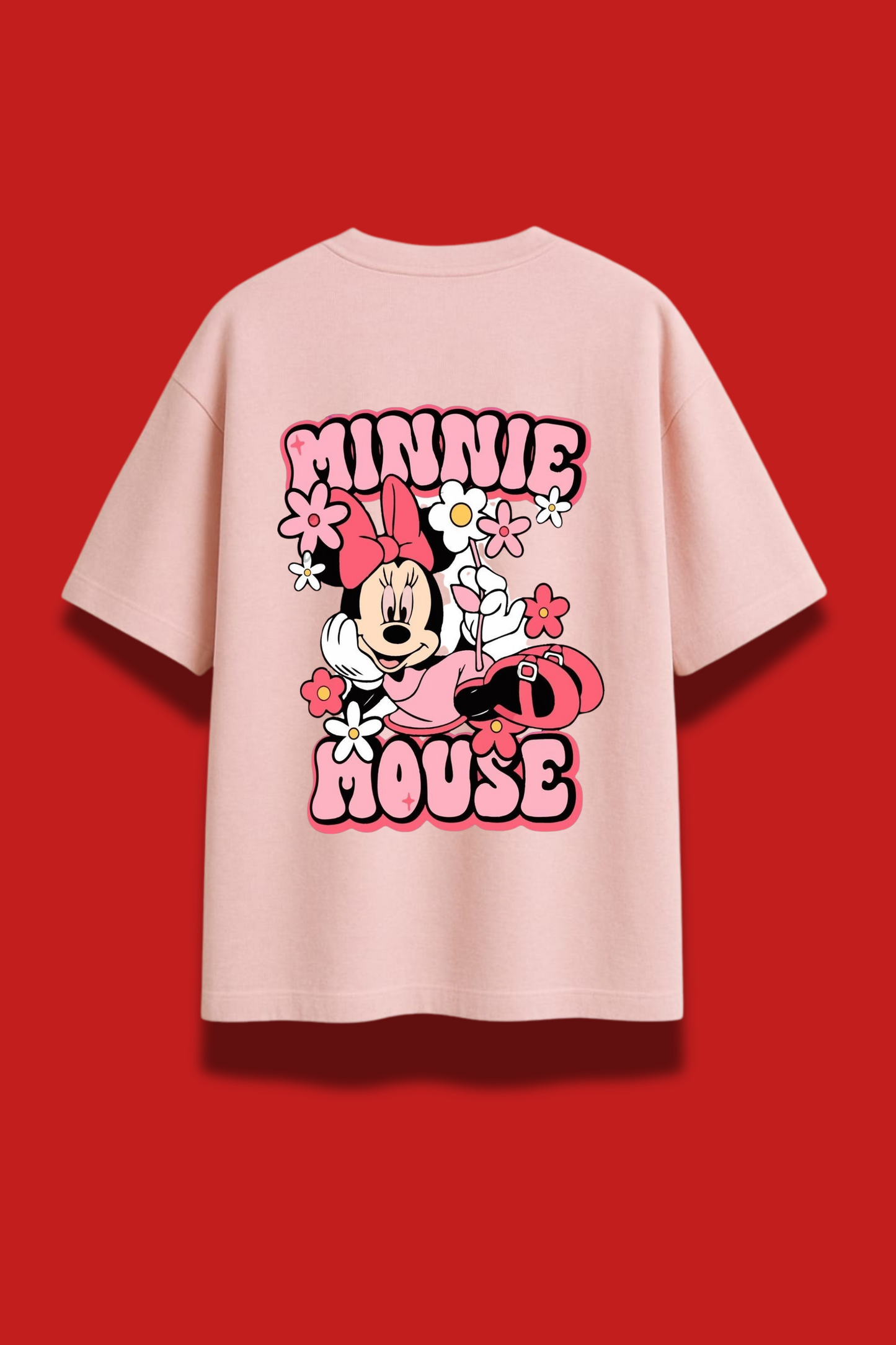 Cute Pink Minnie Mouse Graphic Tee – Oversized Comfort Fit for Women & Girls