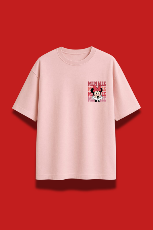 Cute Pink Minnie Mouse Graphic Tee – Oversized Comfort Fit for Women & Girls
