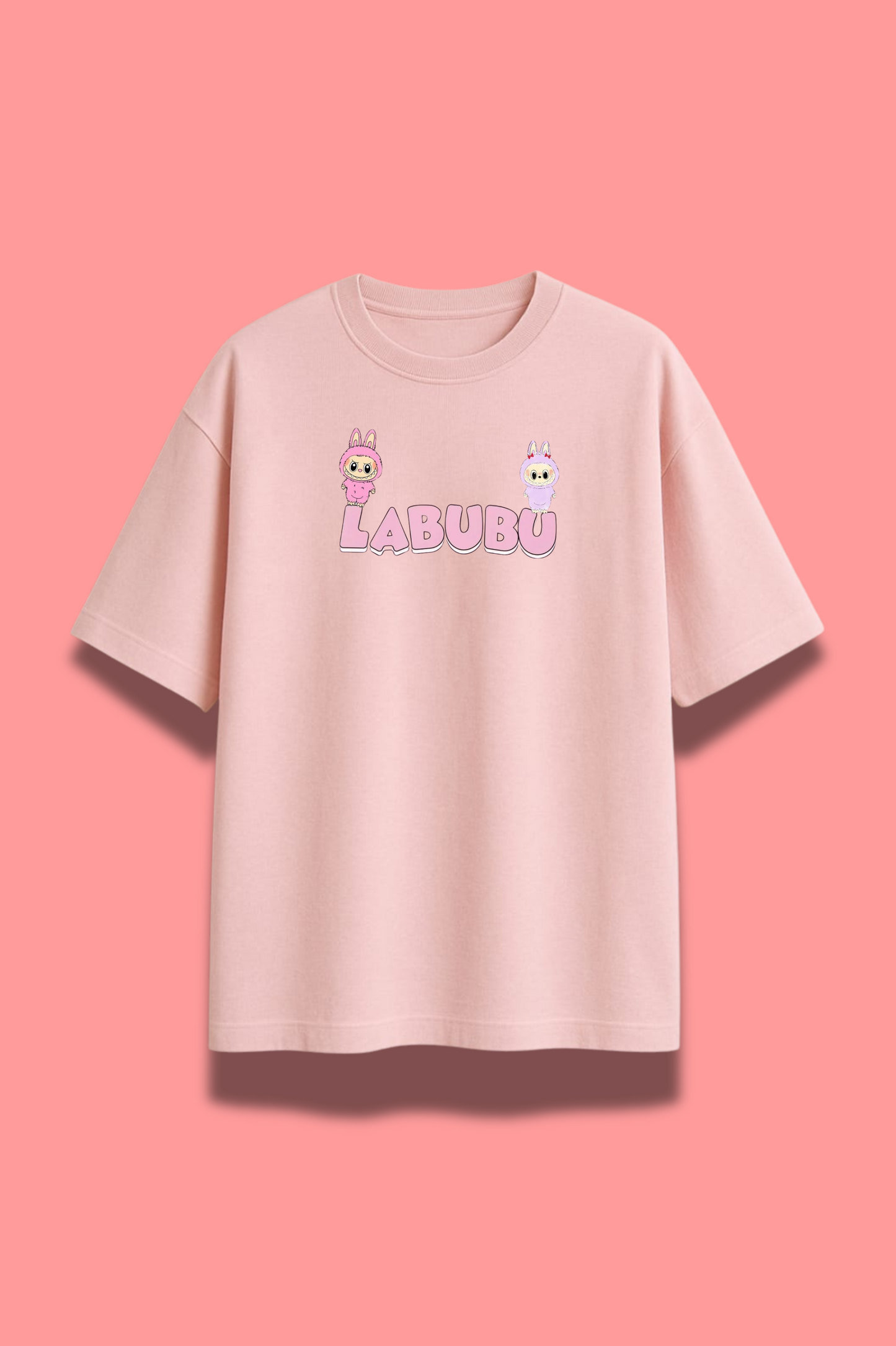 Cute Pink “Lobubu” Comic Graphic T-Shirt – Oversized Anime Tee for Girls & Women