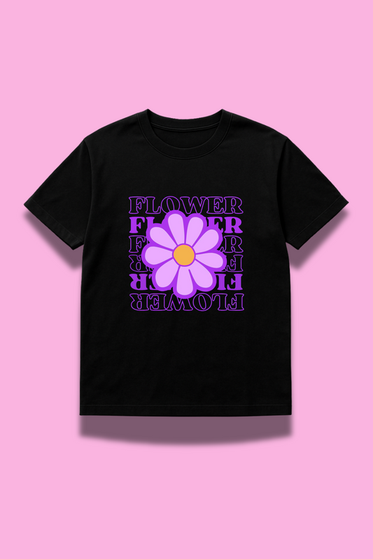 Retro Flower Power Black Tee